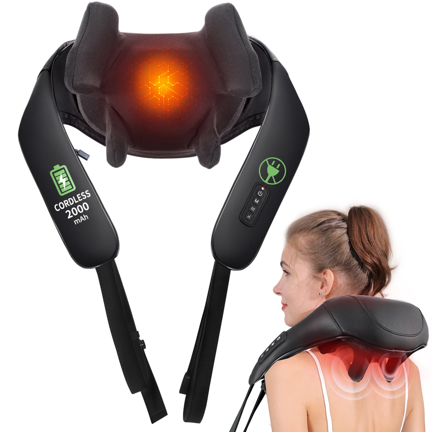6D Deep Tissue Neck & Shoulder Massager with Heat – Hands-Free, Cordless | MASGRE U20