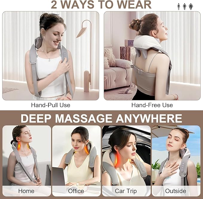 6D Deep Tissue Neck & Shoulder Massager with Heat – Hands-Free, Cordless | MASGRE U20