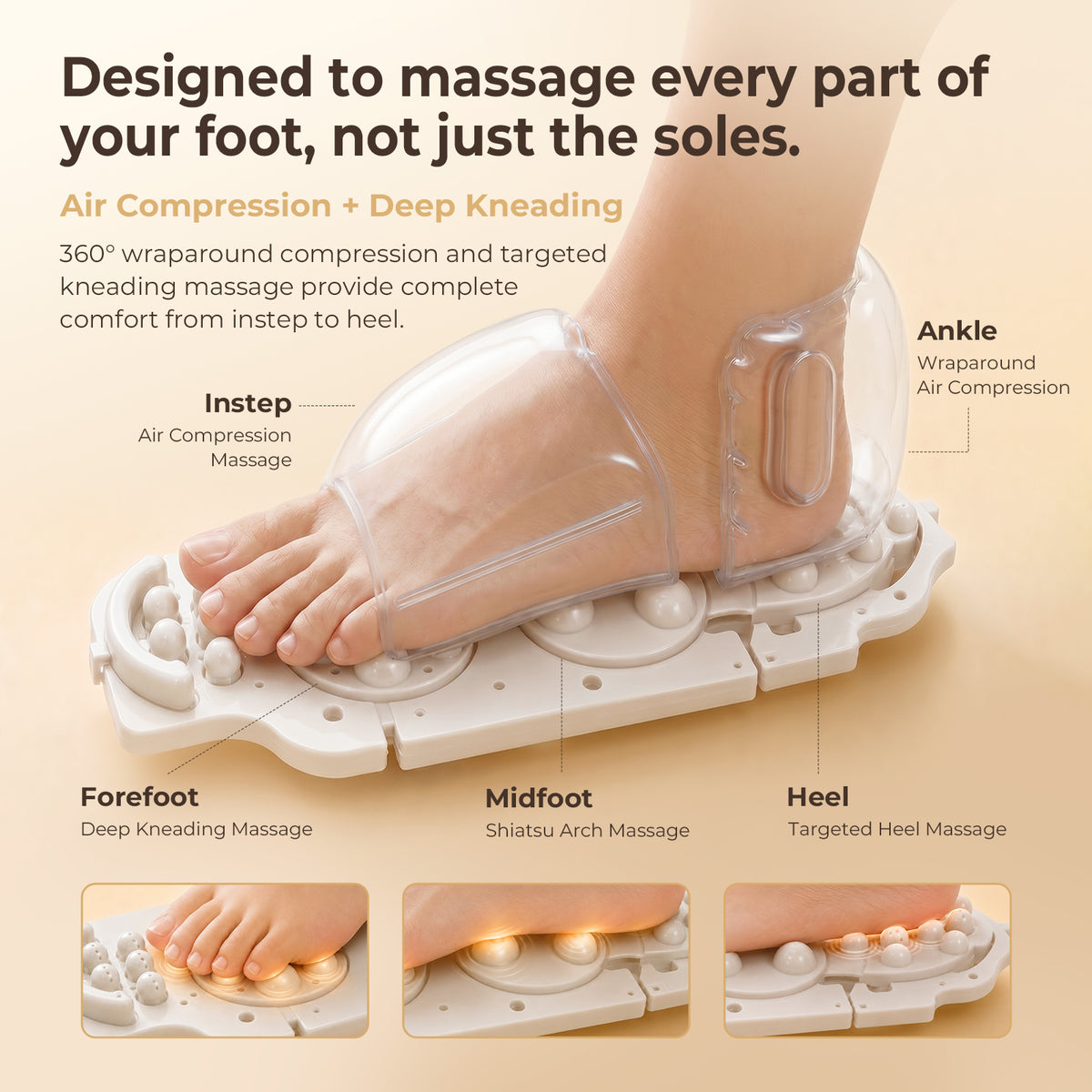 MASGRE Shiatsu Foot Massager with Heat, Deep Kneading & Air Compression Cordless Remote, 2 Heat & 3 Compression Levels, Cooling Airflow, Foot & Calf Massage for Plantar Fasciitis, Fits Size 13"