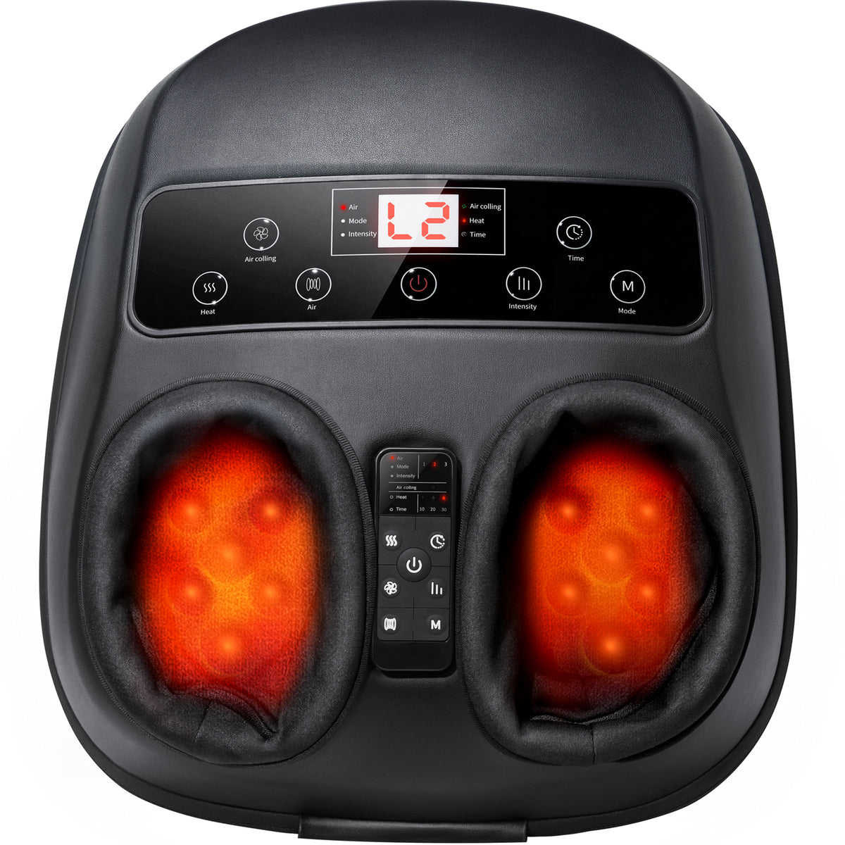 MASGRE Shiatsu Foot Massager with Heat, Deep Kneading & Air Compression Cordless Remote, 2 Heat & 3 Compression Levels, Cooling Airflow, Foot & Calf Massage for Plantar Fasciitis, Fits Size 13"