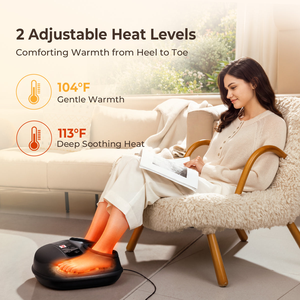 MASGRE Shiatsu Foot Massager with Heat, Deep Kneading & Air Compression Cordless Remote, 2 Heat & 3 Compression Levels, Cooling Airflow, Foot & Calf Massage for Plantar Fasciitis, Fits Size 13"